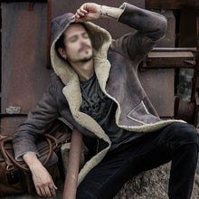 Load image into Gallery viewer, Men's Vintage Hooded Warm Sheepskin Coat