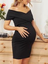 Load image into Gallery viewer, Maternity Cross-Neck Pleated Knitted Bodycon Dress