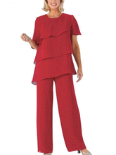 Load image into Gallery viewer, Chiffon Solid Color Ruffle Two-Piece Women's Suit