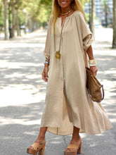 Load image into Gallery viewer, Women's Long Sleeve Round Neck Button Dress