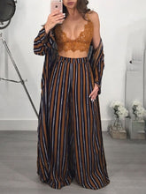 Load image into Gallery viewer, Striped Loose Long Sleeve Cardigan And Pants Suit