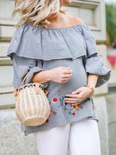 Load image into Gallery viewer, Maternity Simple Comfortable Off-shoulder Lantern Sleeve Blouse
