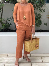 Load image into Gallery viewer, Round Neck Long Sleeve Cotton Linen Women's Suits