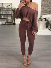 Load image into Gallery viewer, Fashion Casual Long-sleeved Knit Top and Trousers Women's Suit