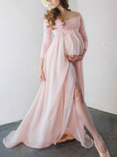 Load image into Gallery viewer, Chiffon Split Off Shoulder Maternity Photography Dress