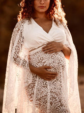 Load image into Gallery viewer, Maternity Sexy V-Neck Bat Sleeve Lace Stitching Split Photography Dress