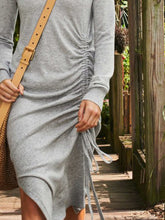 Load image into Gallery viewer, High Neck Long Sleeve Drawstring Solid Color Dress