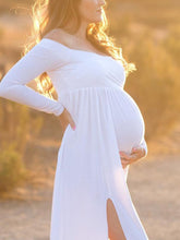 Load image into Gallery viewer, Single Shoulder Split Solid Color Photo Maternity Dress
