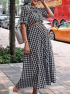 Autumn Comfortable Plaid Maternity Dress