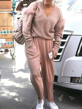 Load image into Gallery viewer, Comfortable Loose V-neck Knitted Top and Trousers Women's Suit
