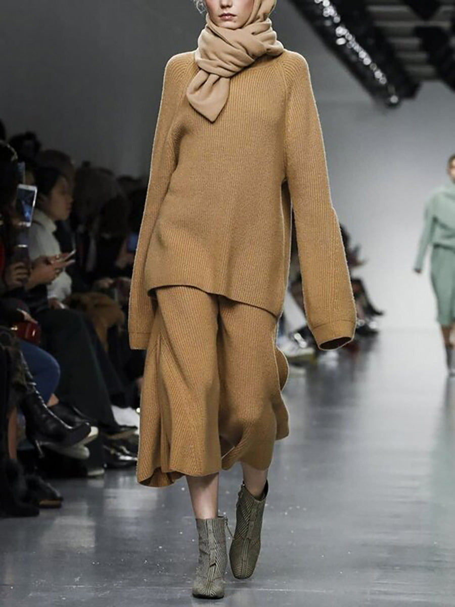 Bell Sleeves Simple Knitting Women's Suits