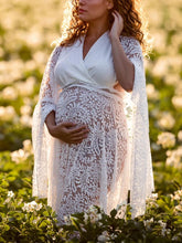 Load image into Gallery viewer, Maternity Sexy V-Neck Bat Sleeve Lace Stitching Split Photography Dress
