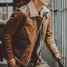 Load image into Gallery viewer, Colorblock Fur Collar Thin PU Men's Jackets
