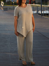 Load image into Gallery viewer, Women's Casual Solid Color Irregular Hem Cotton And Linen Suit
