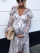 Load image into Gallery viewer, Chiffon Floral Long Sleeve Maternity Dress
