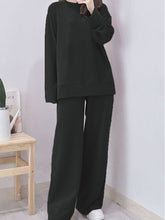 Load image into Gallery viewer, Fashion Casual Round Neck Top and Wide Leg Pants Solid Color Suit
