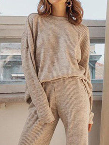 Autumn and Winter Solid Color Comfortable Knitted Suit