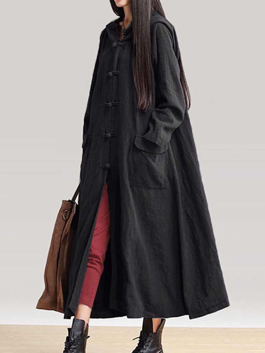 Autumn and Winter Cotton and Linen Long-sleeved Ethnic Style Long Coat