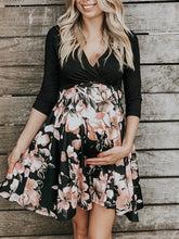 Load image into Gallery viewer, Fashion V-Neck Stitching Long Sleeves Maternity Dress
