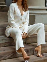 Load image into Gallery viewer, Fashion Loose V-Neck Knitted Button Tops and Trousers Women's Suit
