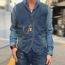 Load image into Gallery viewer, Denim Striped Pocket Casual Men's Tops
