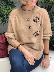 Autumn and Winter Fashion Patch Embroidery Ladies Sweater