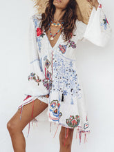 Load image into Gallery viewer, Cotton and Linen Embroidery V-neck Fashion Dress

