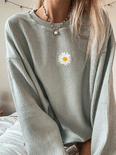 Load image into Gallery viewer, Casual Solid Floral Printed Long-Sleeved Sweatershirt
