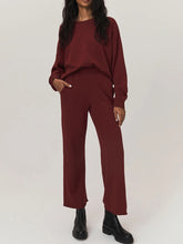 Load image into Gallery viewer, Fall/Winter Women Fashion Pure Color Pullover Tops And Pants Two-piece Suit
