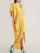 Load image into Gallery viewer, Maternity Sexy V-Neck Solid Color Irregular Long Dress
