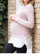 Load image into Gallery viewer, Fashion Round Neck Contrast Design Sweater for Pregnant Women
