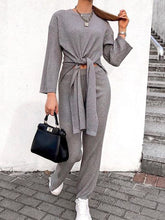 Load image into Gallery viewer, Casual Round Neck Lace-up Knitted Tops and Trousers Women's Suit
