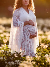 Load image into Gallery viewer, Maternity Sexy V-Neck Bat Sleeve Lace Stitching Split Photography Dress
