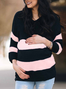 Autumn and Winter Warm Soft Knitted Striped Maternity Top