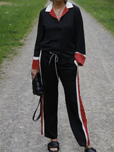 Load image into Gallery viewer, Casual V-neck Ladies Top and Side Striped Casual Pants Set
