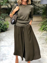 Load image into Gallery viewer, Casual Fashion Round Collar Top and Wide-leg Trousers Suit for Women
