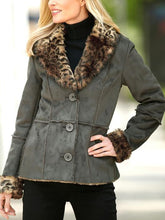 Load image into Gallery viewer, Leopard Print Fur Collar Button Women's Coats
