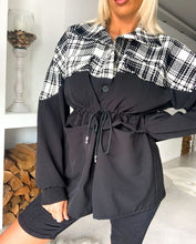 Load image into Gallery viewer, Colorblock Check Lace-up Lapel Jacket

