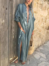 Load image into Gallery viewer, Striped Deep V-Neck Linen Cotton Maxi Dress
