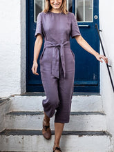 Load image into Gallery viewer, Casual Loose Short-sleeved Lace-Up Jumpsuit
