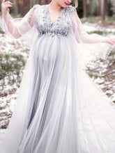 Load image into Gallery viewer, Maternity Sexy V-Neck Flower Applique Long Sleeve Photography Dress

