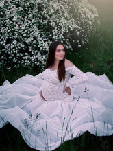 Load image into Gallery viewer, Off-The-Shoulder Lace Chiffon Hem Stitching Maternity Dress
