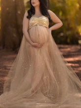 Load image into Gallery viewer, Sexy Gold Sequin Tulle Maternity Dress
