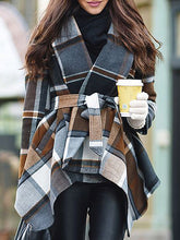 Load image into Gallery viewer, Fashionable and elegant plaid irregular hemline women's coat
