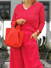 Load image into Gallery viewer, Fashion Casual V-neck Tops and Wide-leg Pants Ladies Suit
