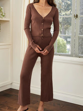 Load image into Gallery viewer, Casual Long Sleeve V-Neck Slim Button Knitted Tops and Trousers Women's Suit
