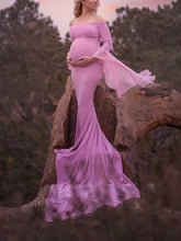 Load image into Gallery viewer, Flared Long Sleeve Off-Shoulder Maternity Dresses
