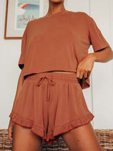 Load image into Gallery viewer, Casual Loose T-shirt and Ruffle Shorts Set

