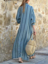 Load image into Gallery viewer, Striped Deep V-Neck Linen Cotton Maxi Dress
