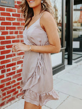 Load image into Gallery viewer, Champagne Satin Wrap Maternity Dress
